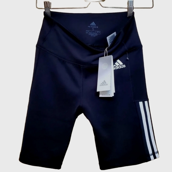 Adidas Aeroready Biker Shorts Cycle 1/2 Tights Primegreen 3 Stripe - Picture 2 of 8